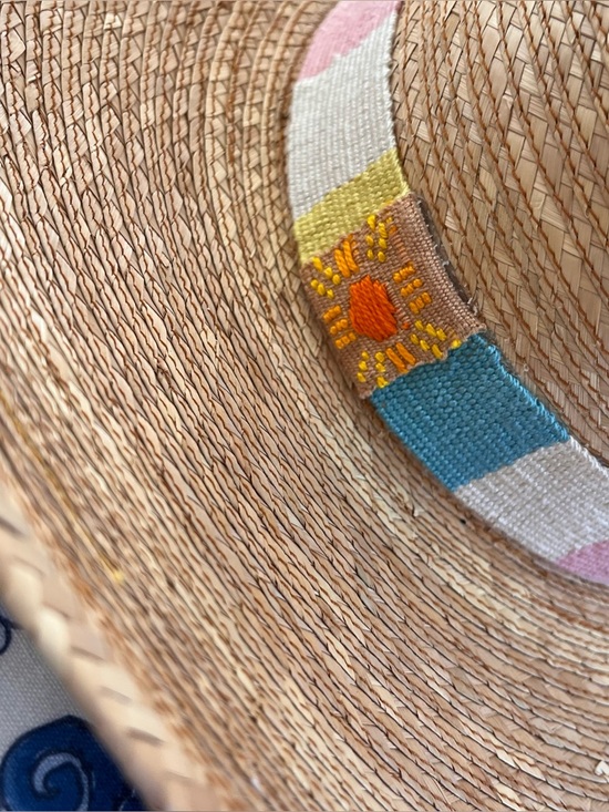 Sunshine Tienda Berta Palm Woven Straw Sun Hat with Multicolor Band